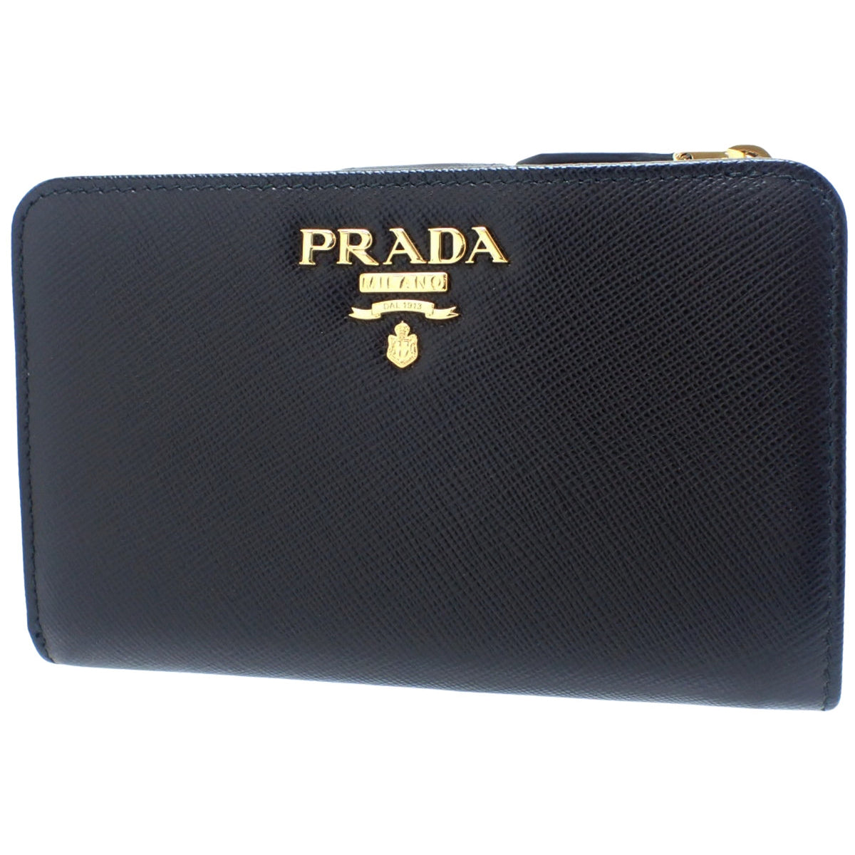 Saffiano皮革双折钱包,黑色和粉色,1ML225