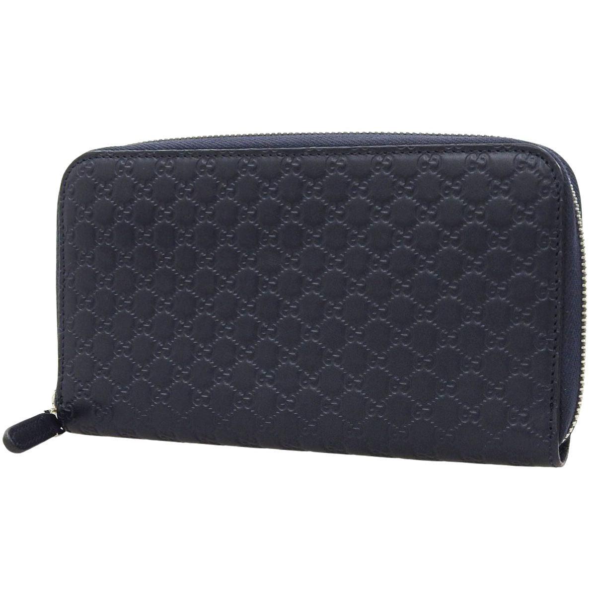 Microguccissima Round Zipper Long Wallet Microgucci Leather Navy 544473