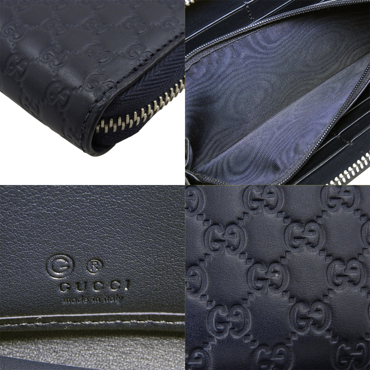 マイクログッチシマ ラウンドファスナー 長財布 マイクログッチレザー ネイビー 544473