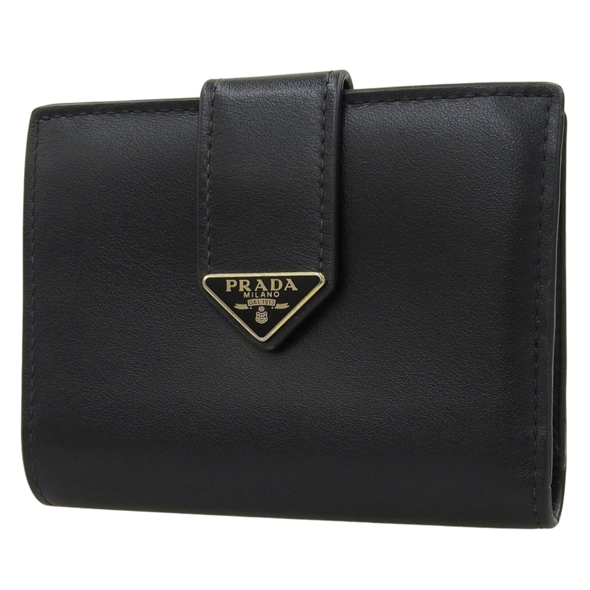 三角形标志双折钱包,黑色真皮,型号1MV204 2DYG