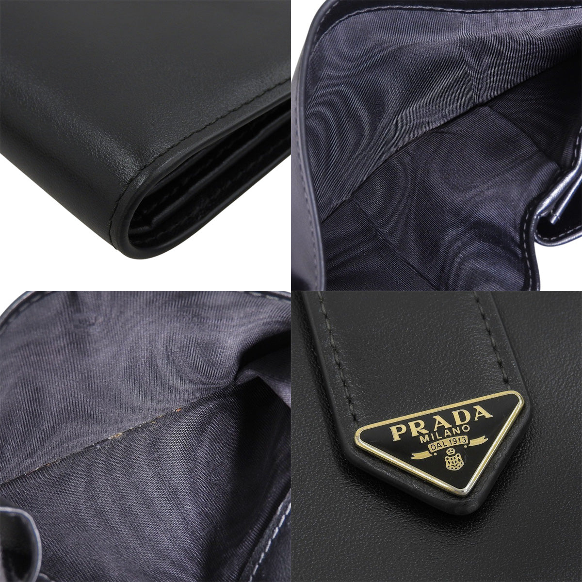 Triangle Logo Bifold Wallet Leather Black 1MV204 2DYG