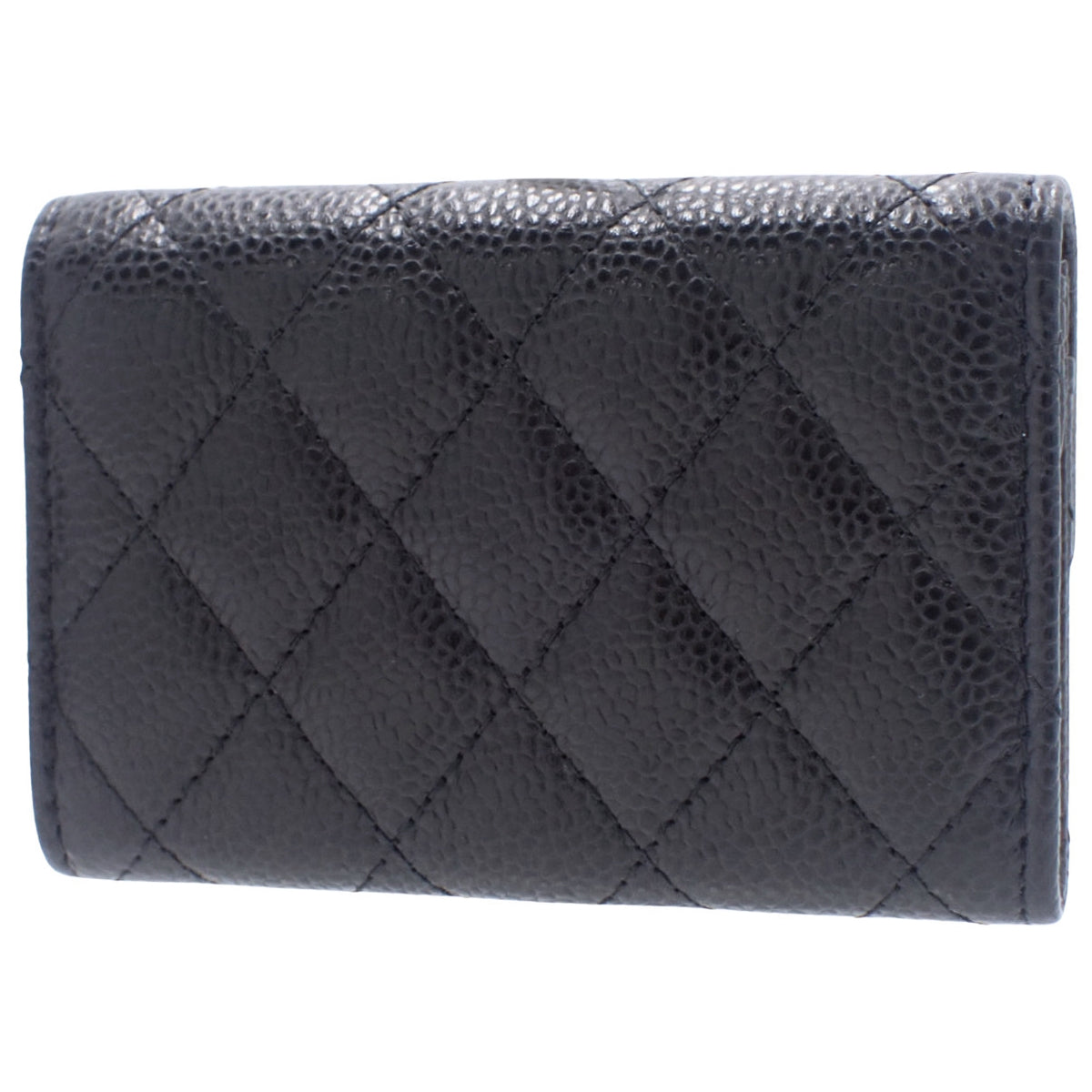 Matelasse Coco Mark 经典小翻盖卡包,黑色鱼子酱纹皮革