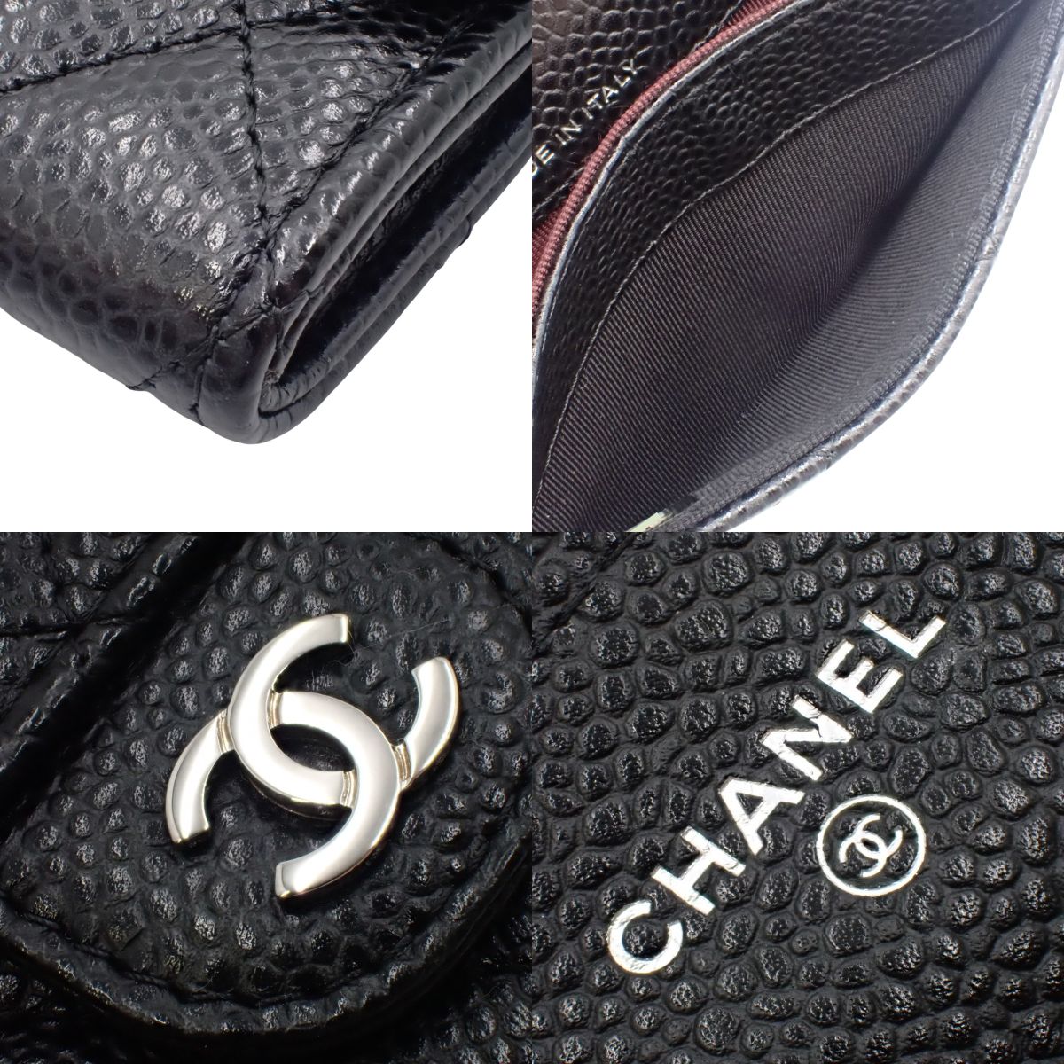 マトラッセ ココマーク クラシック スモール フラップ カードケース キャビアスキン ブラック ミニ財布 小物