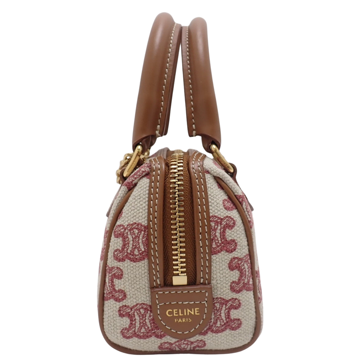 マカダム ミニボストンバッグ キャンバス レザー ベージュ ブラウン レッド 赤