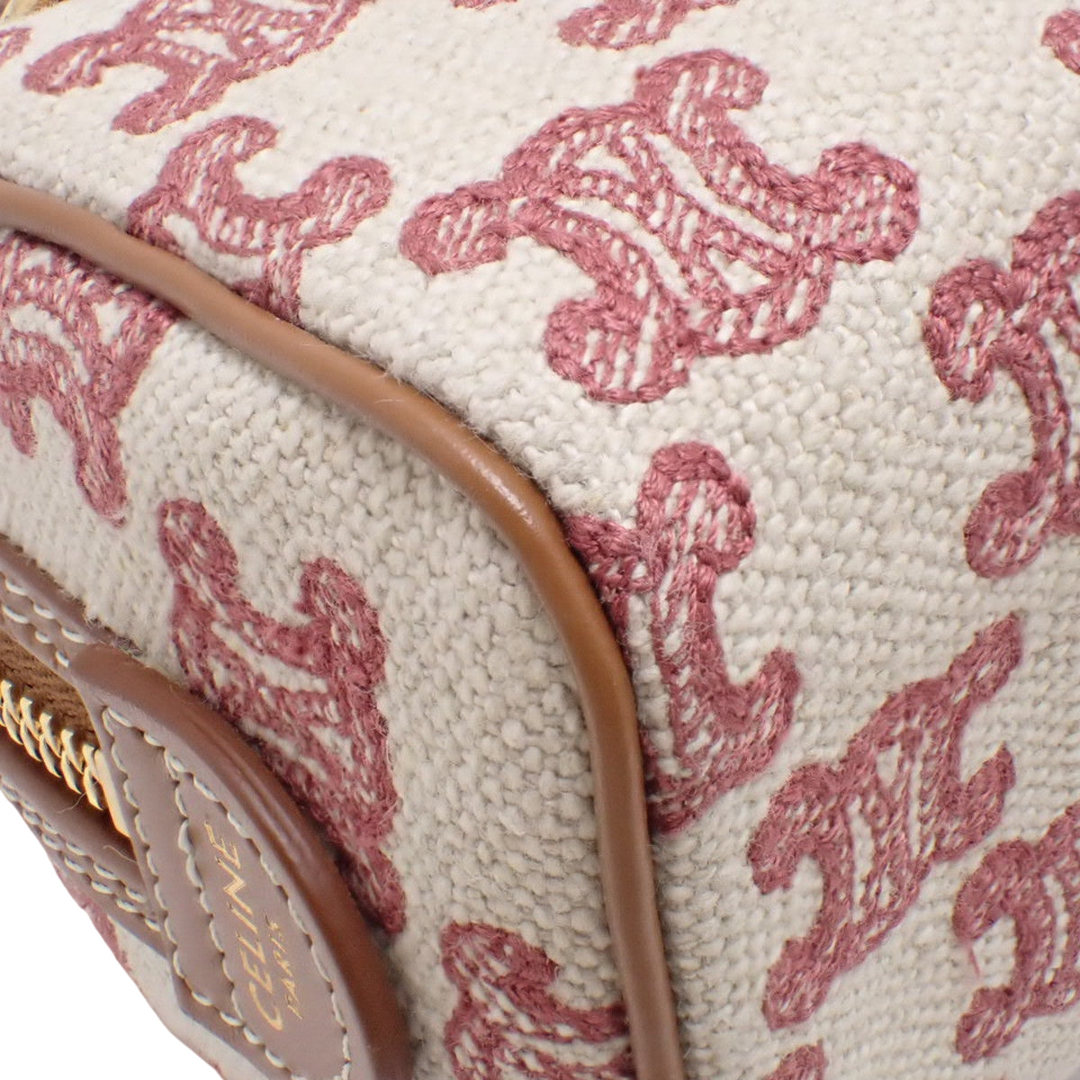 マカダム ミニボストンバッグ キャンバス レザー ベージュ ブラウン レッド 赤