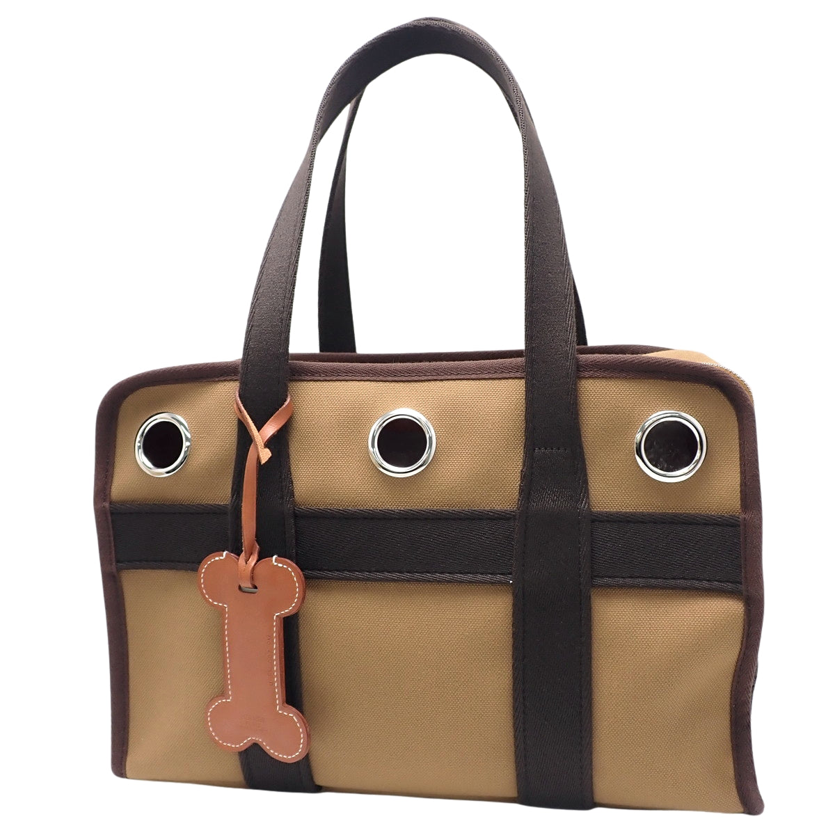 Dog carrier bag in nylon, cotton and polyurethane with palladium plated hardware. Fauxve Fau.