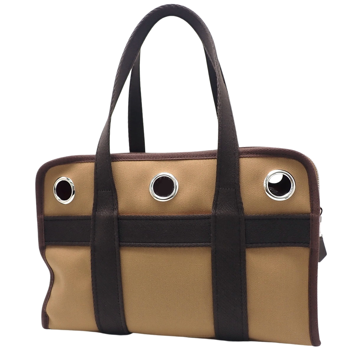 Dog carrier bag in nylon, cotton and polyurethane with palladium plated hardware. Fauxve Fau.
