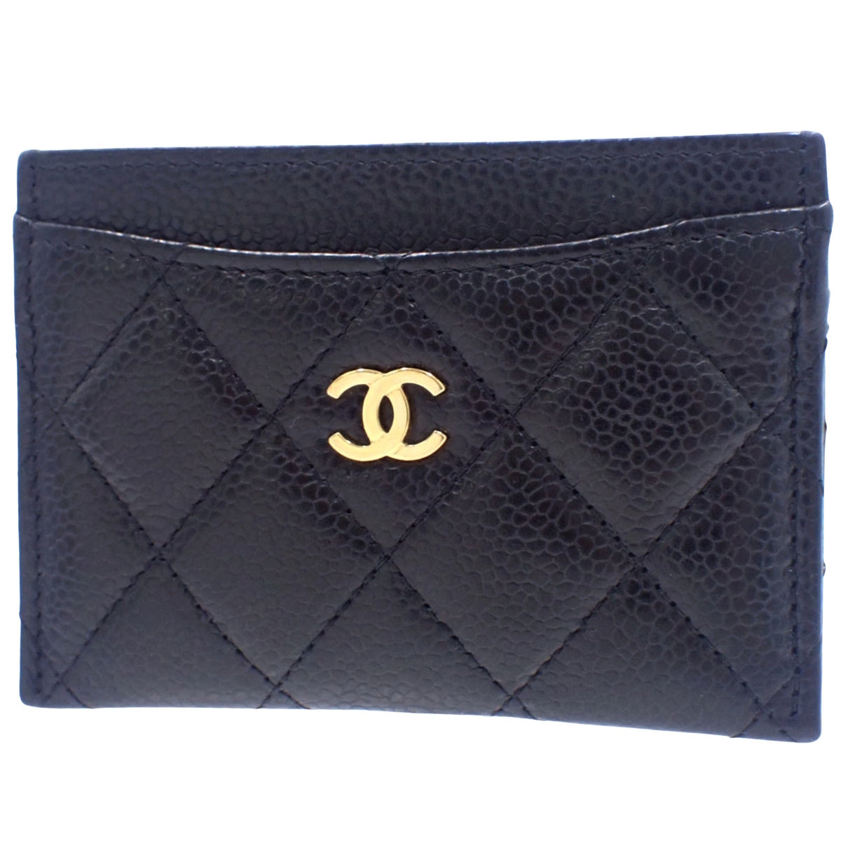 Matelasse Coco Mark 经典卡包,鱼子酱纹皮革,黑色,AP0213