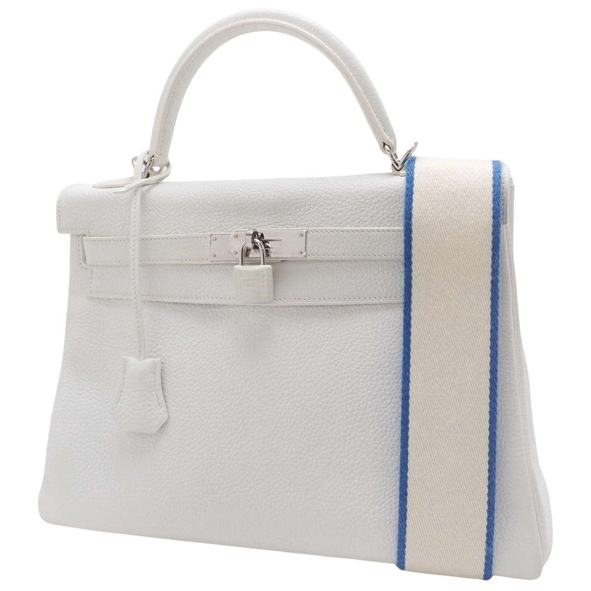 Hermès Kelly 32 (Sellier) Taurillon Clemence Palladium Hardware White Silver Hardware □O stamp