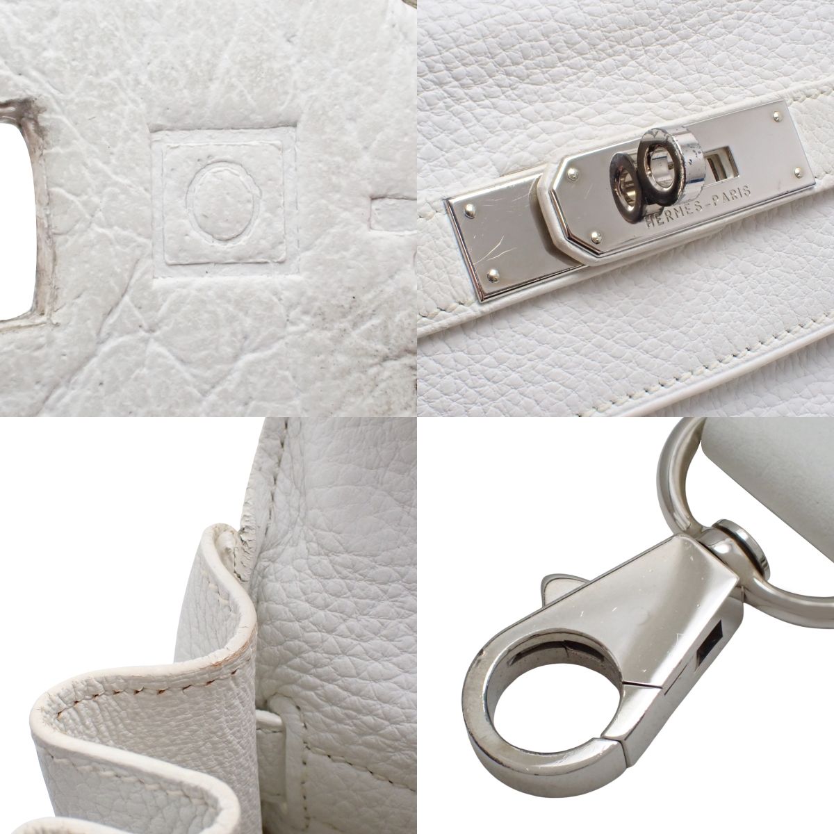 Hermès Kelly 32 (Sellier) Taurillon Clemence Palladium Hardware White Silver Hardware □O stamp