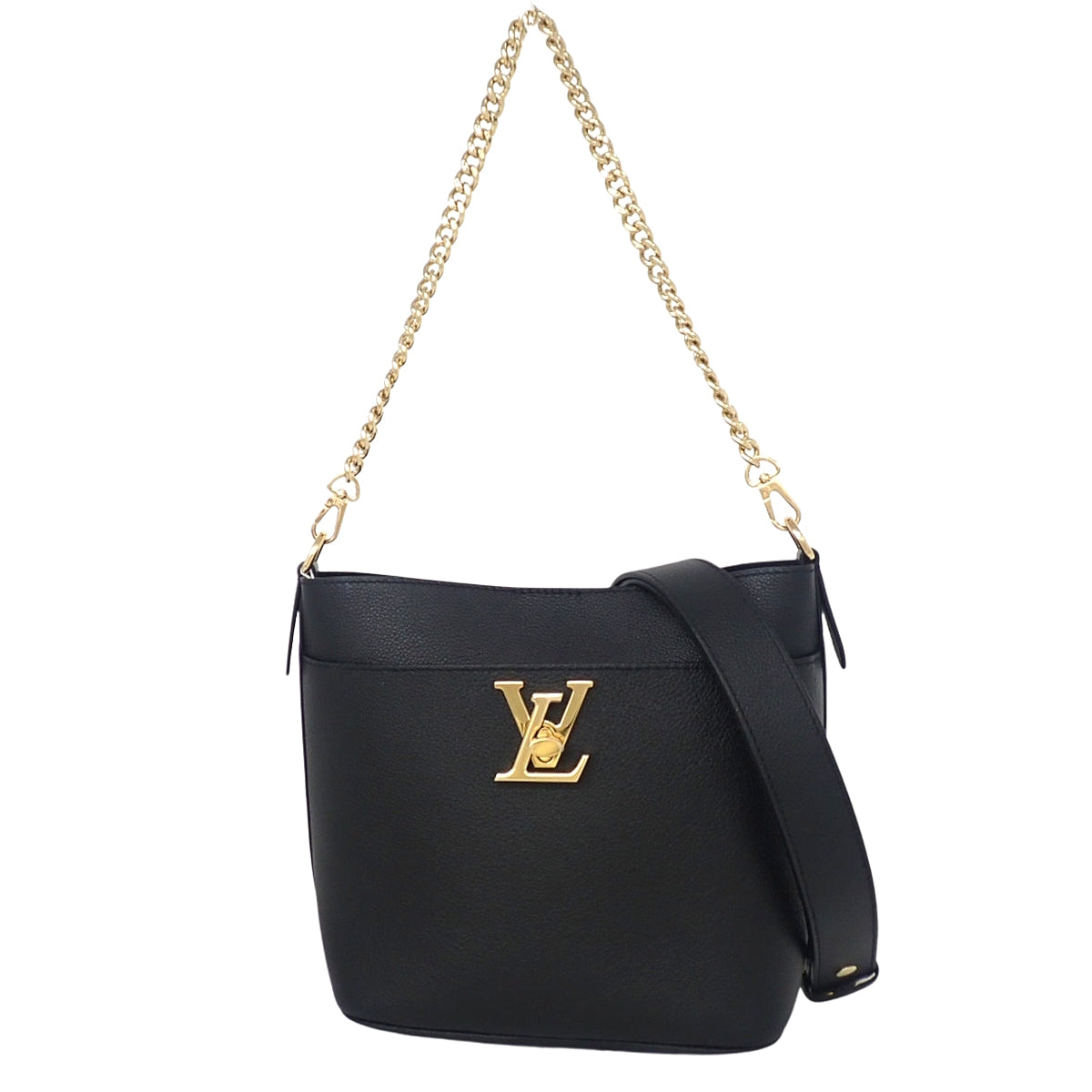 Rock & Walk Grained Calf Leather Black M24006 2-Way Shoulder Bag with Chain