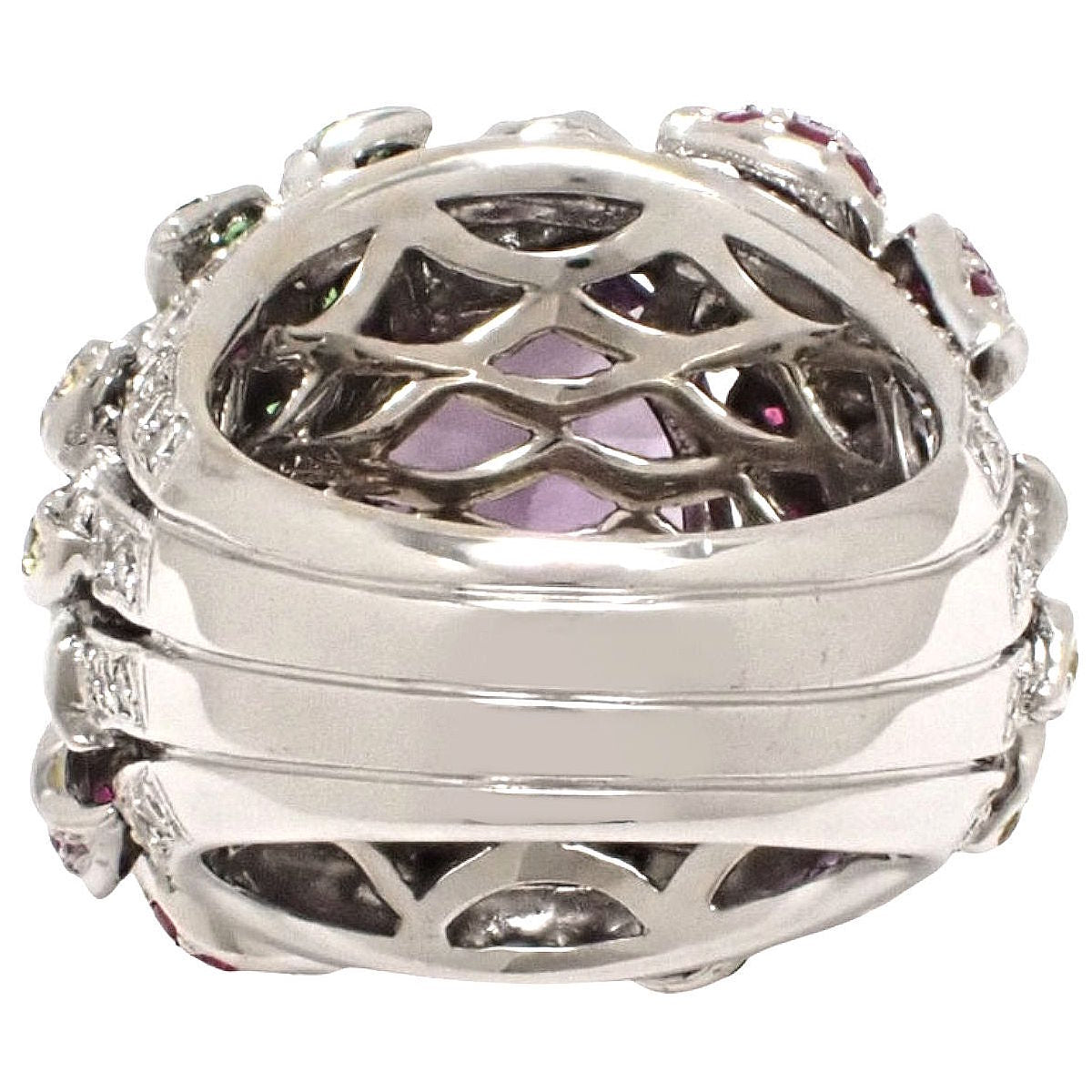 Amethyst and Diamond Flower Motif Ring AM7.65/D1.18 K18WG 25.8g