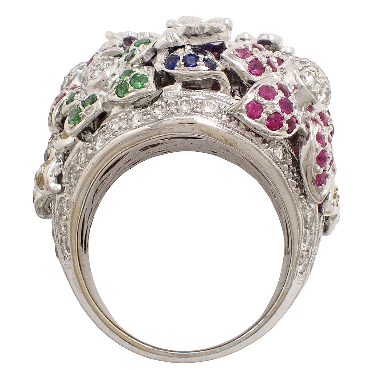 Amethyst and Diamond Flower Motif Ring AM7.65/D1.18 K18WG 25.8g