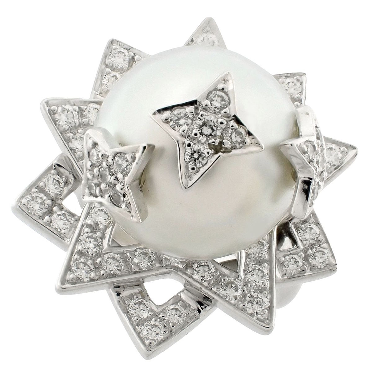 パール ダイヤモンド コメット リング P/D1.04 ホワイトゴールド K18WG 22.1g