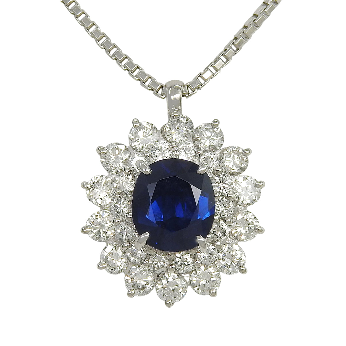 Sapphire Diamond Necklace S1.92/D1.14 Platinum Pt900 Pt850 9.0g