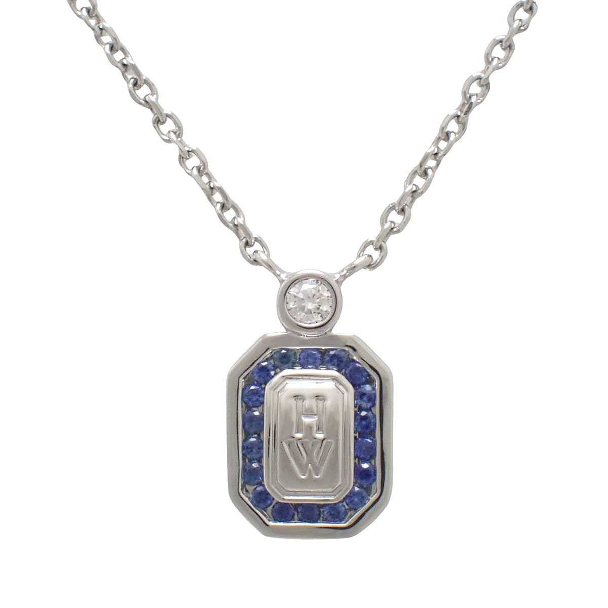 HW logo necklace, sapphire/diamond, platinum Pt950, 7.9g