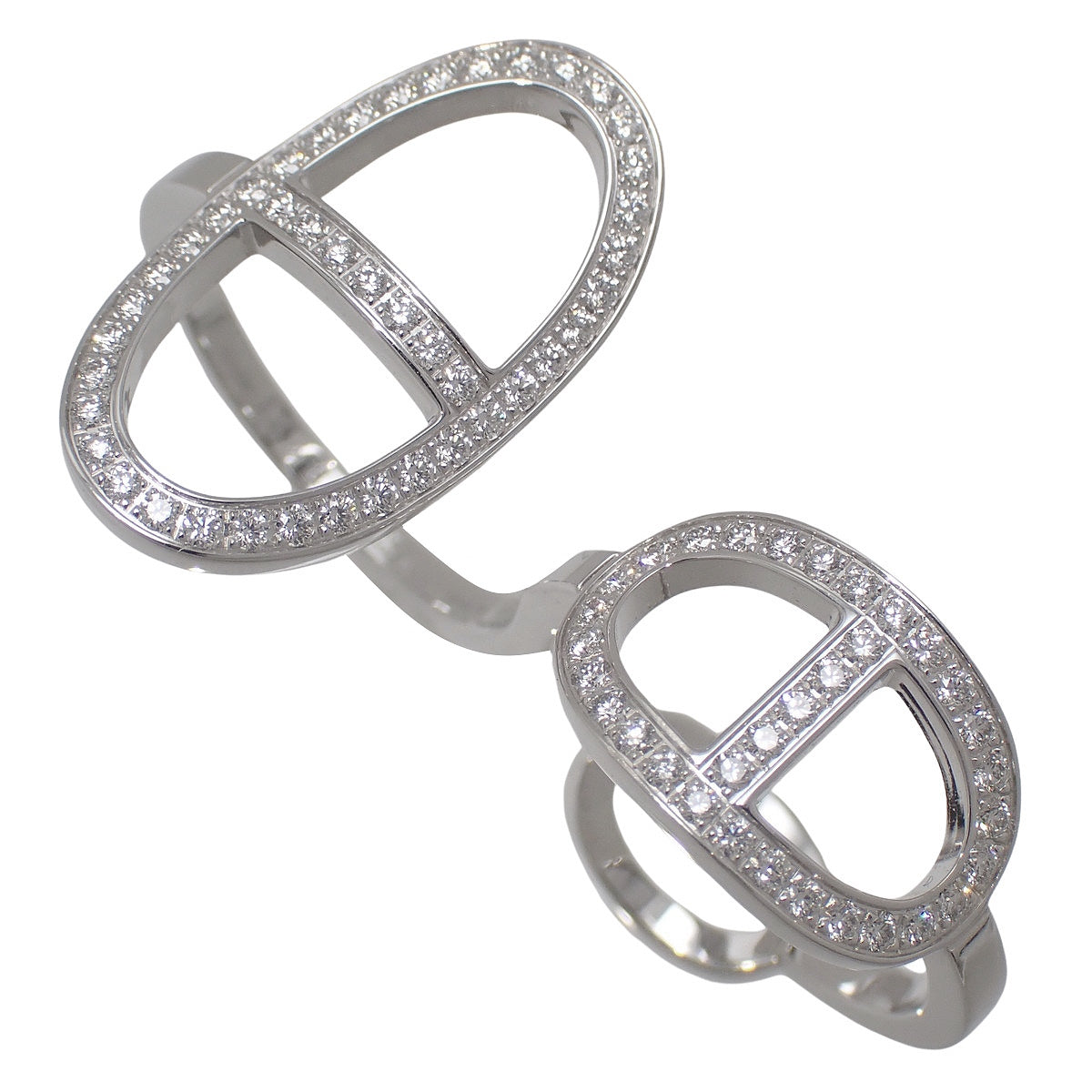 Chaine d'Ancre Contour 双环戒指,镶嵌钻石,18K 白金 (K18WG),8.6克