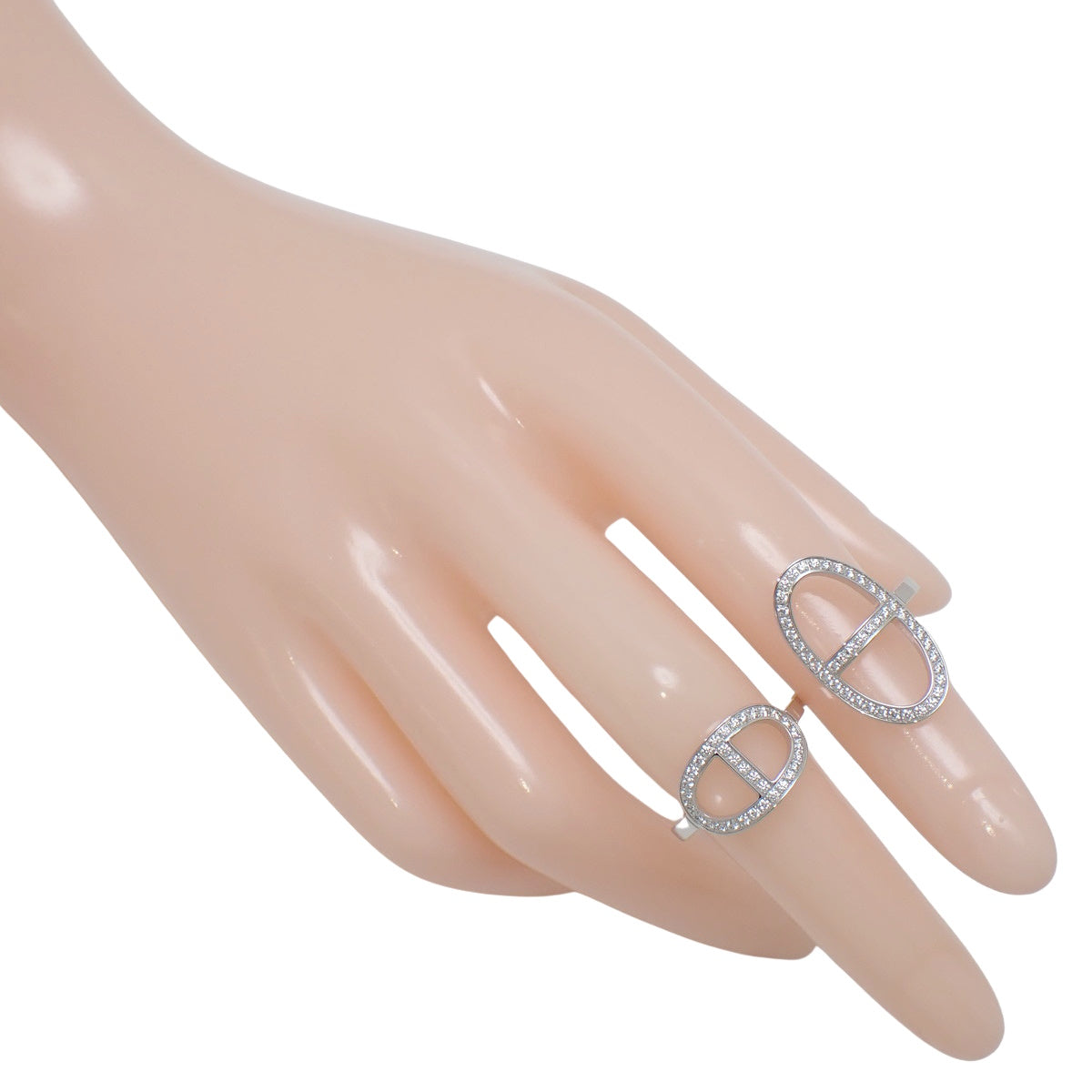 Chaine d'Ancre Contour 双环戒指,镶嵌钻石,18K 白金 (K18WG),8.6克