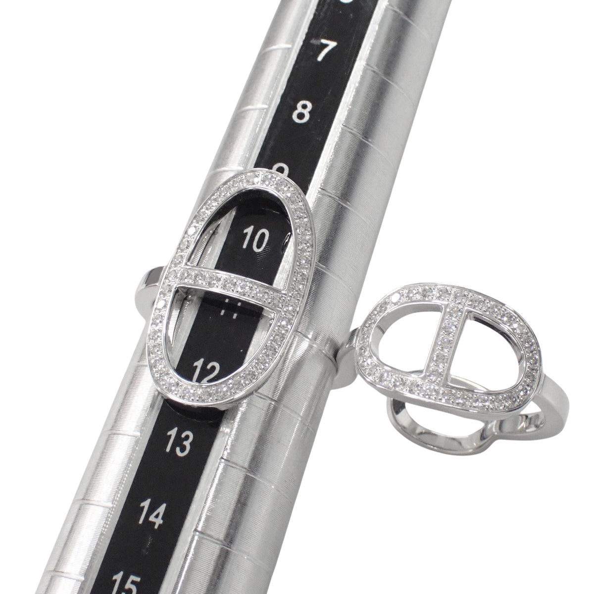 Chaine d'Ancre Contour 双环戒指,镶嵌钻石,18K 白金 (K18WG),8.6克