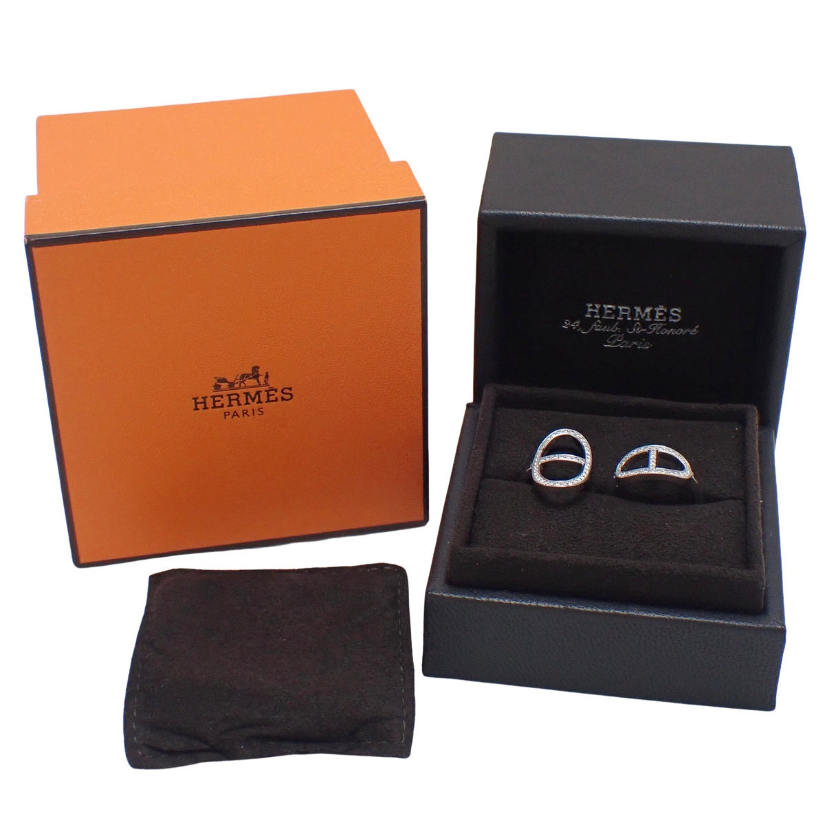 Chaine d'Ancre Contour 双环戒指,镶嵌钻石,18K 白金 (K18WG),8.6克