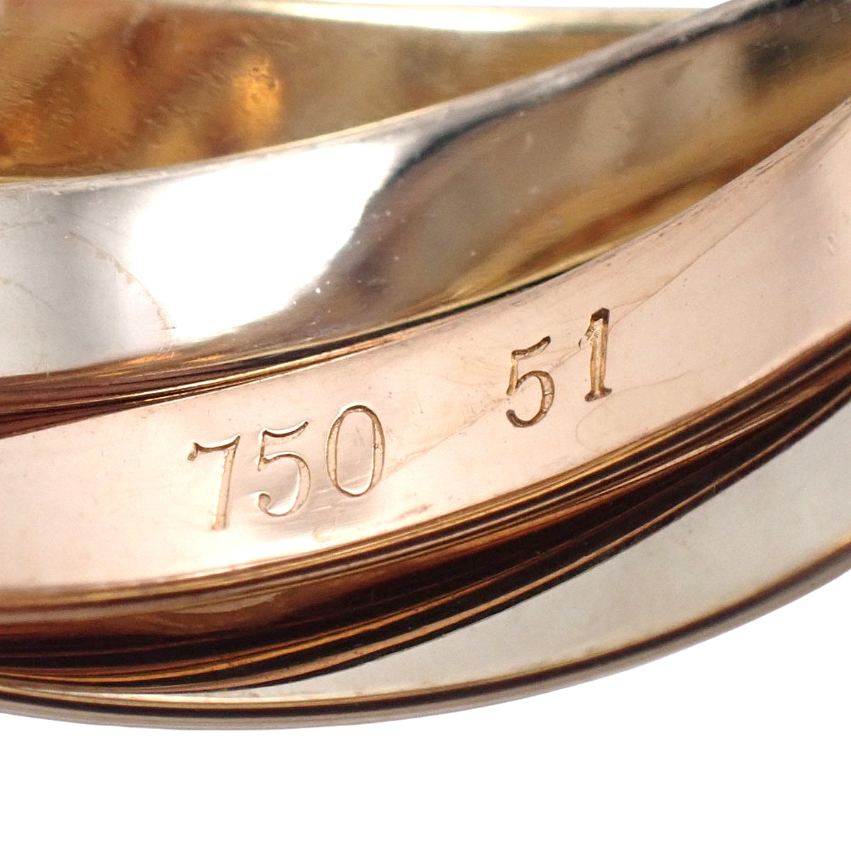 les must de Cartier Trinity Ring, 18K Yellow Gold/Pink/White Gold, 8.5g, 5-Row