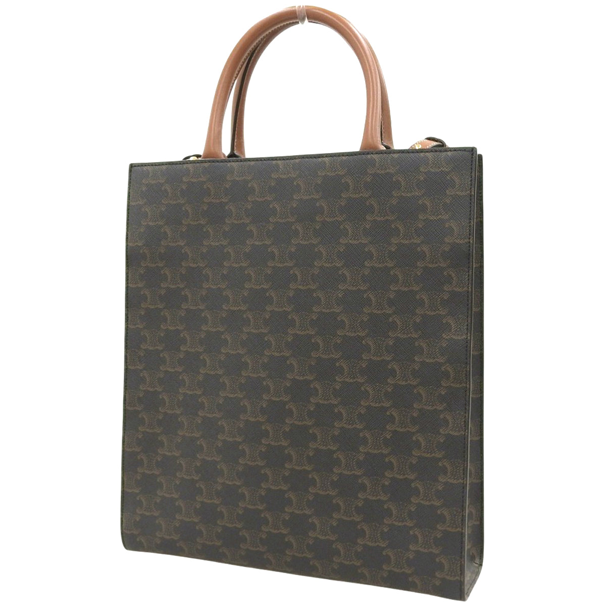 Small Vertical Cabas Calf Leather Triomphe Canvas Dark Brown 191542BZK