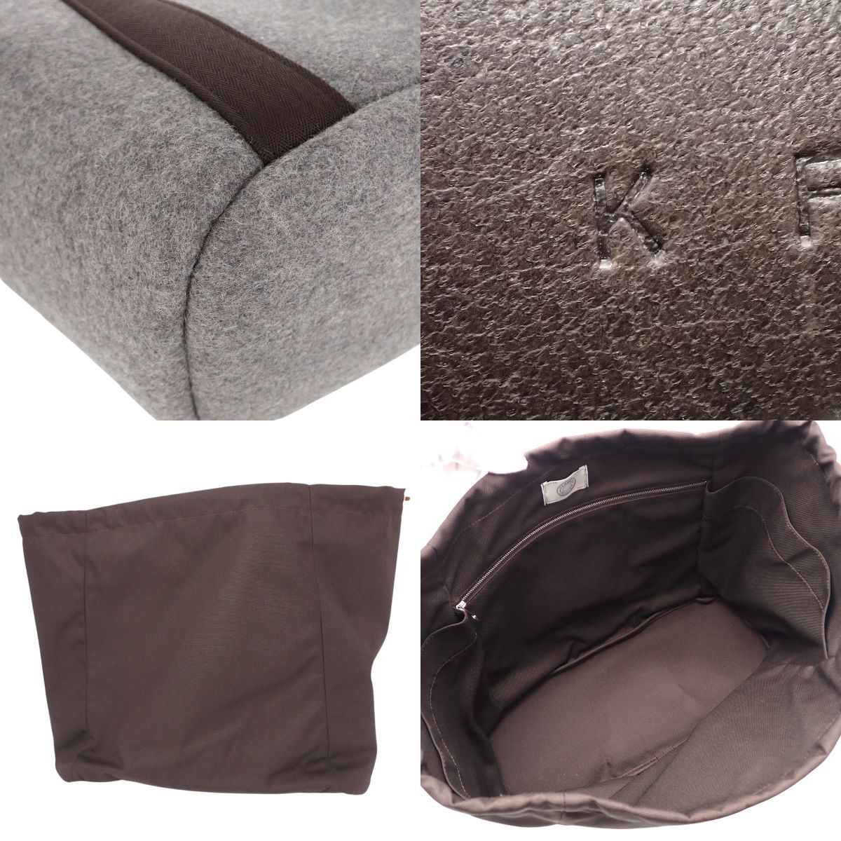 Sac de Pansage Groom 毛毡 灰色 棕色 银扣 K刻印