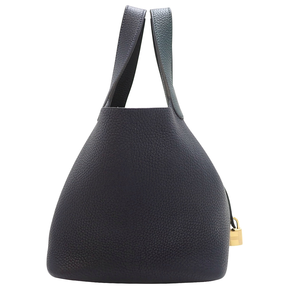 Picotin Lock Casaque PM,Taurillon Clemence 皮革,Vert Cypress,Blue Nuit,金色五金配件,Z 印章。