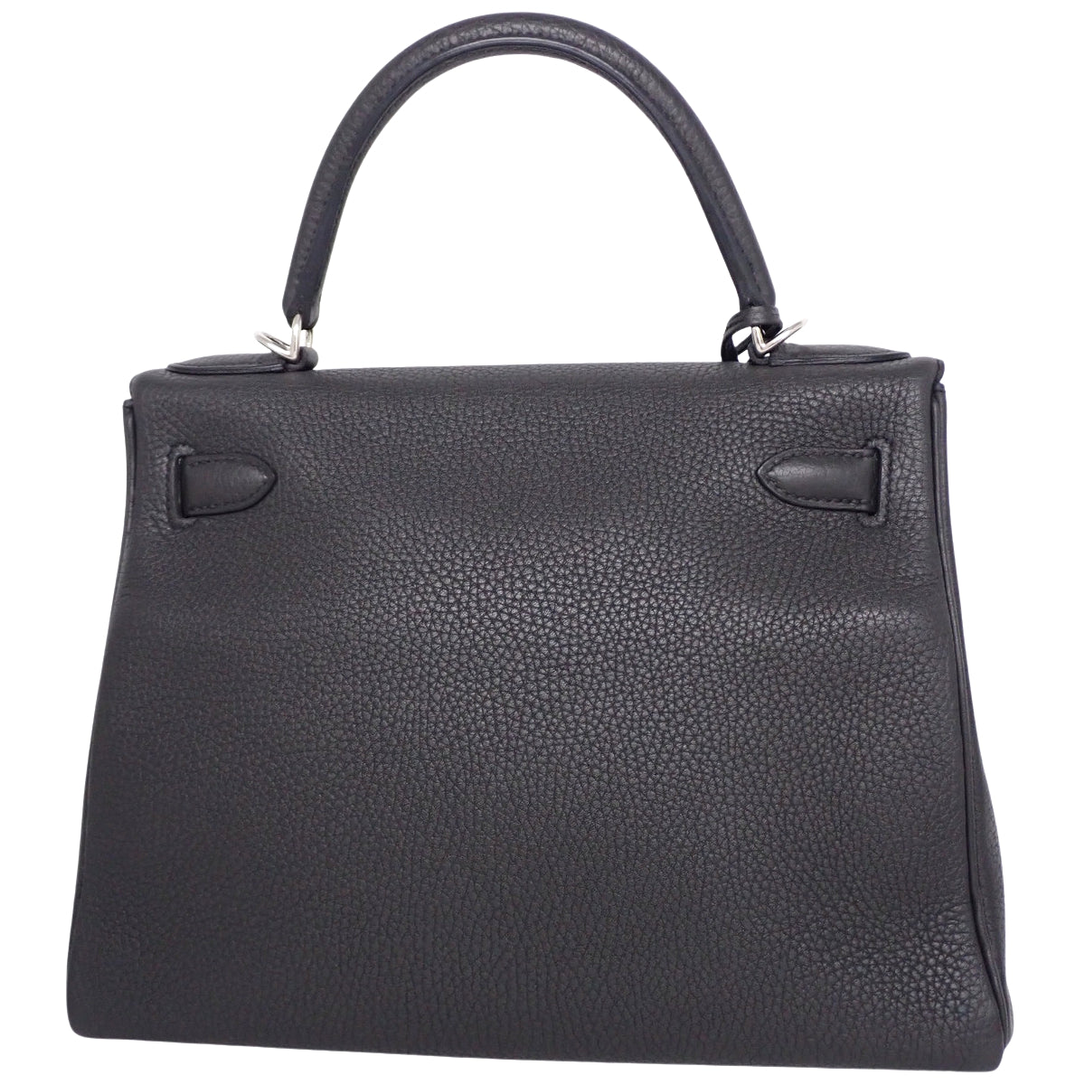 Kelly 28 (inside stitching) Taurillon Clemence leather, palladium hardware, prong, silver hardware, X stamp