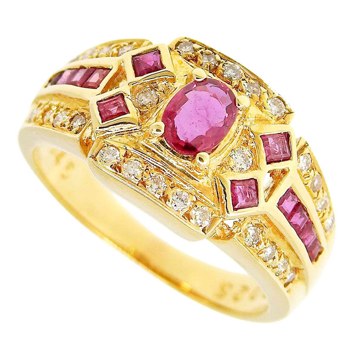 Ruby Diamond Ring R0.45,0.33/D0.25 Yellow Gold K18YG 6.4g