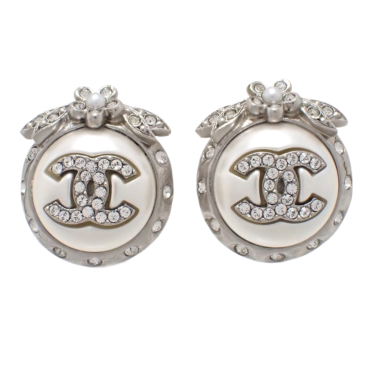 ココマーク ラインストーン パール ピアス メタル