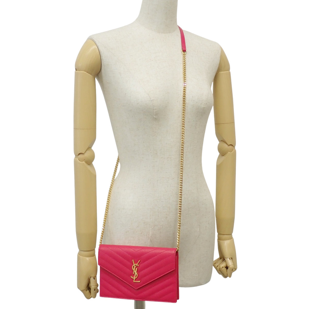 粉色皮革卡桑德拉信封链钱包