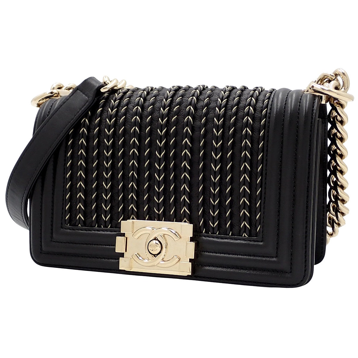 Boy Chanel 20 Small Chain Shoulder Bag in Black Leather A67085