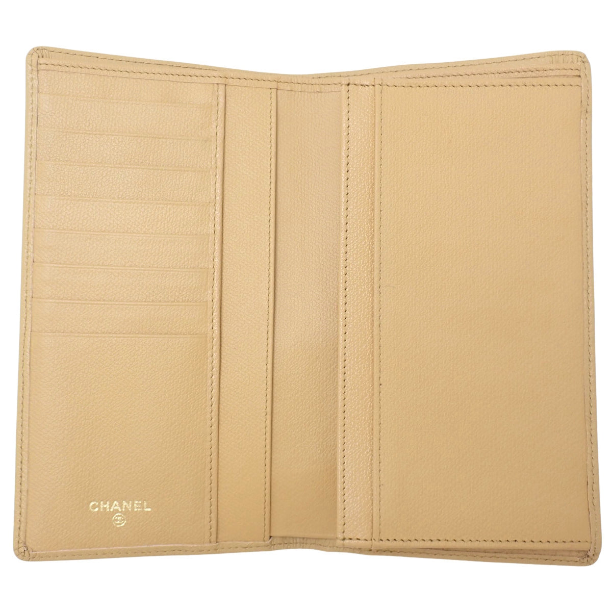 Coco Button 米色皮革长款双折钱包