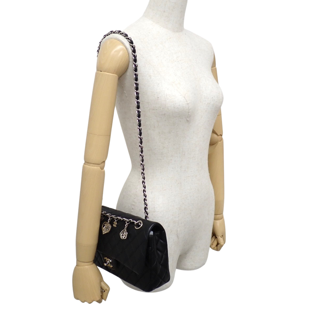 Matelasse Coco Mark Single Flap 25 Chain Shoulder Bag in Black Lambskin, Valentine's Day Limited Edition