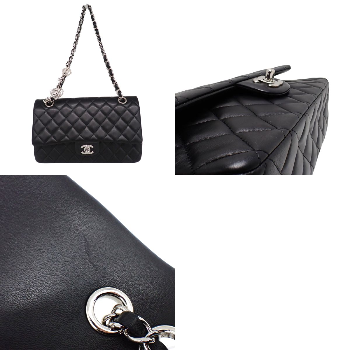 マトラッセ ココマーク シングルフラップ25 チェーンショルダーバッグ ラムスキン ブラック バレンタイン限定