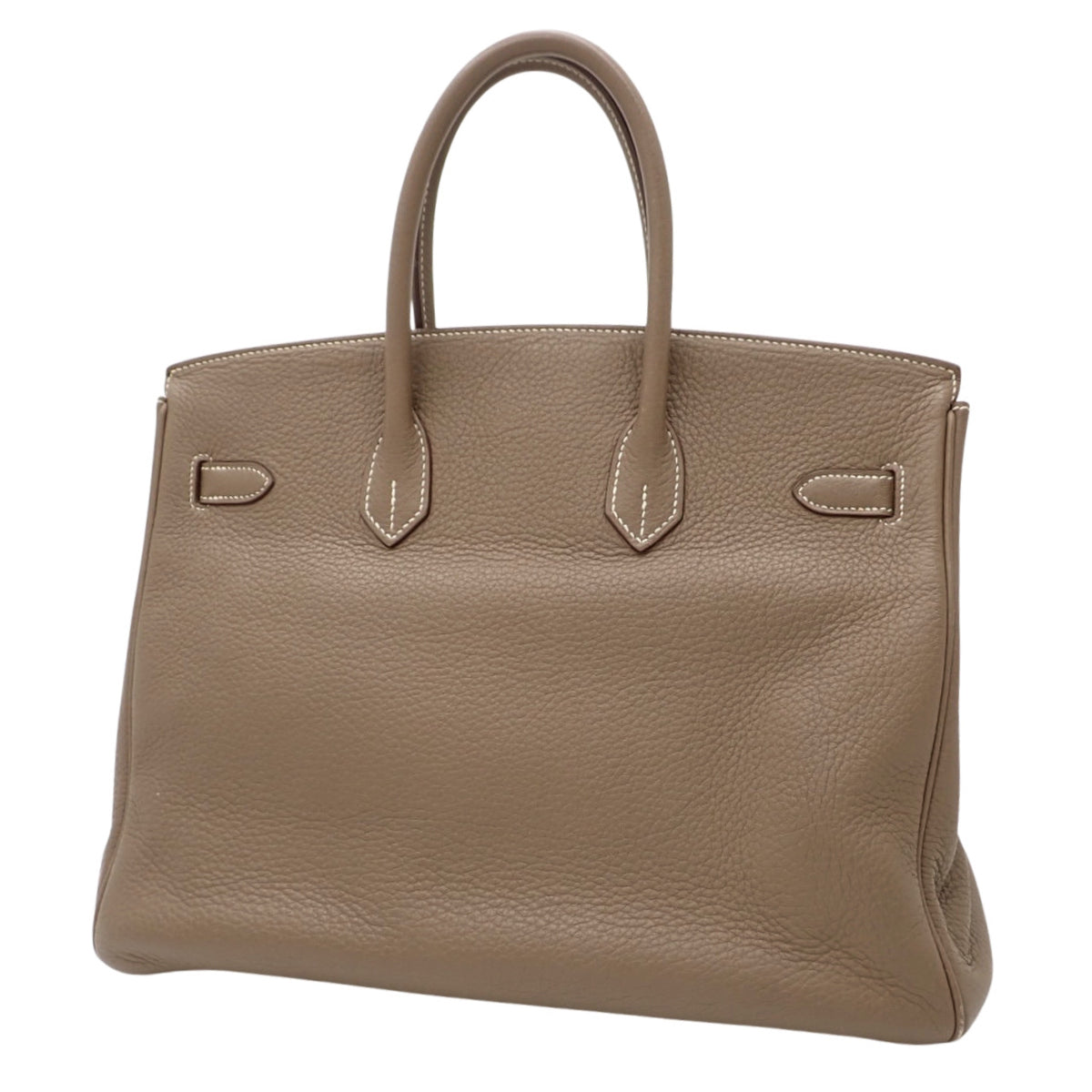 Birkin 35 in Taurillon Clemence Etoupe leather with silver hardware, stamped M