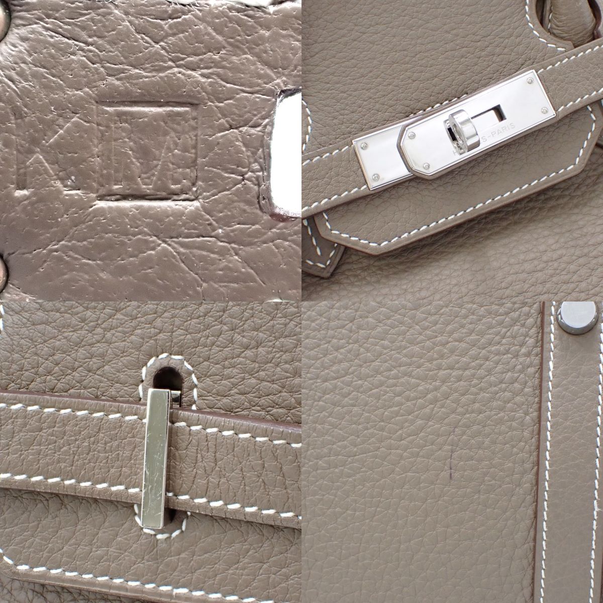 Birkin 35 in Taurillon Clemence Etoupe leather with silver hardware, stamped M