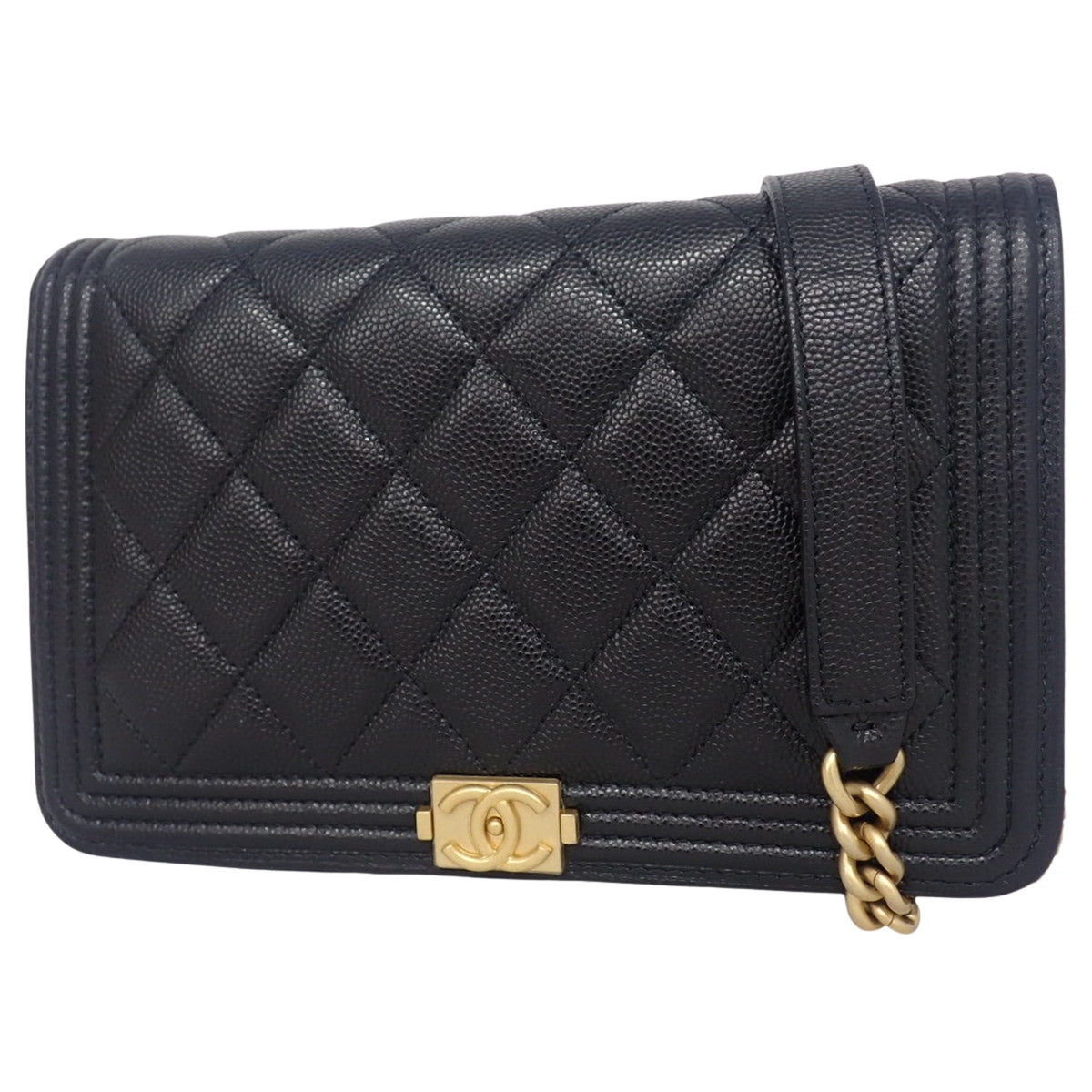 Matelasse Boy Chanel Coco Mark Chain Wallet in Caviar Leather, Black, AP1117