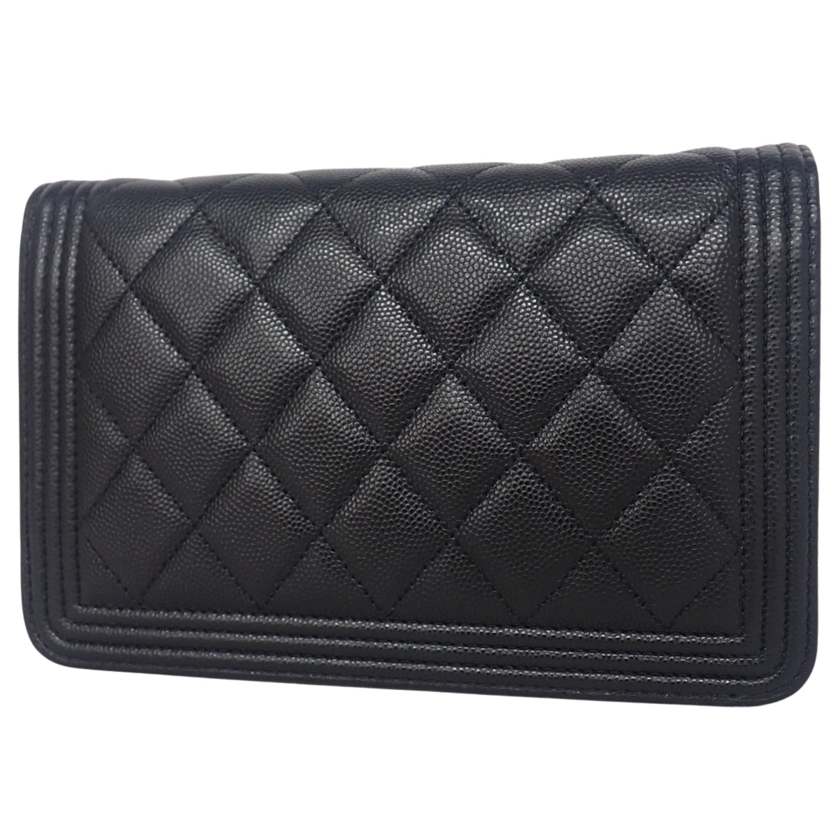 Matelasse Boy Chanel Coco Mark Chain Wallet in Caviar Leather, Black, AP1117