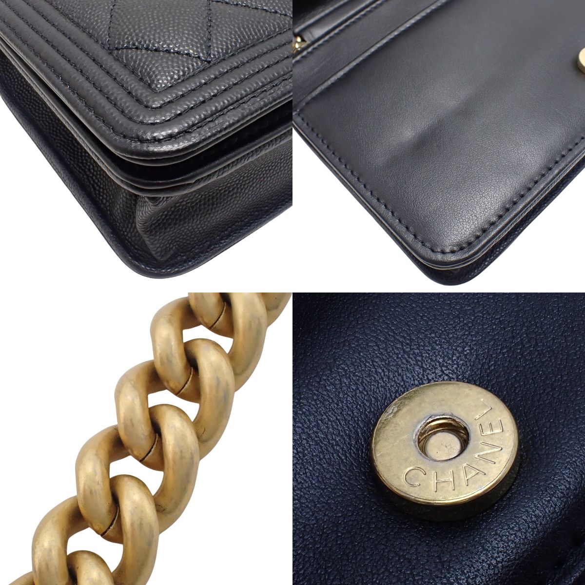マトラッセ ボーイシャネル ココマーク チェーンウォレット キャビアスキン ブラック AP1117