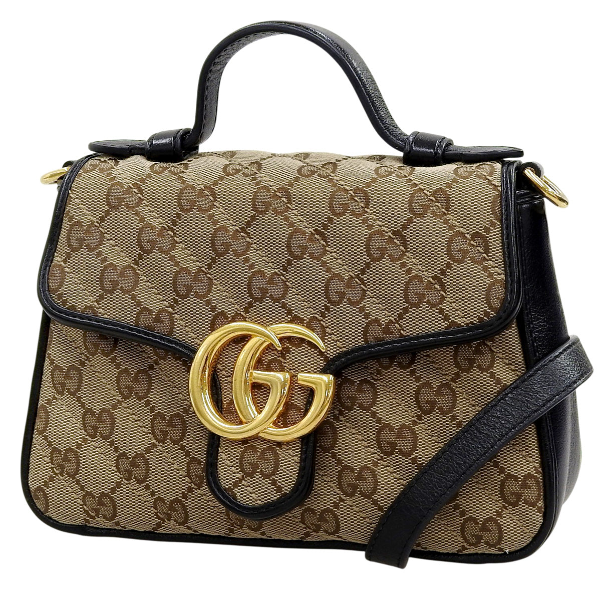 GGマーモント ミニトップ ハンドルバッグ GGキャンバス レザー ベージュ ブラック ブラウン 583571