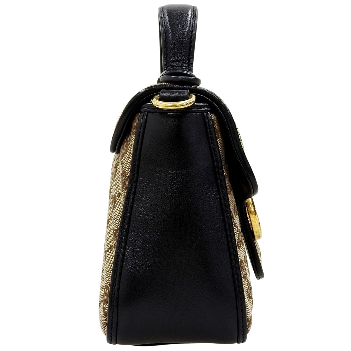 GG Marmont Mini Top Handle Bag in GG Canvas and Leather, Beige, Black, and Brown, 583571