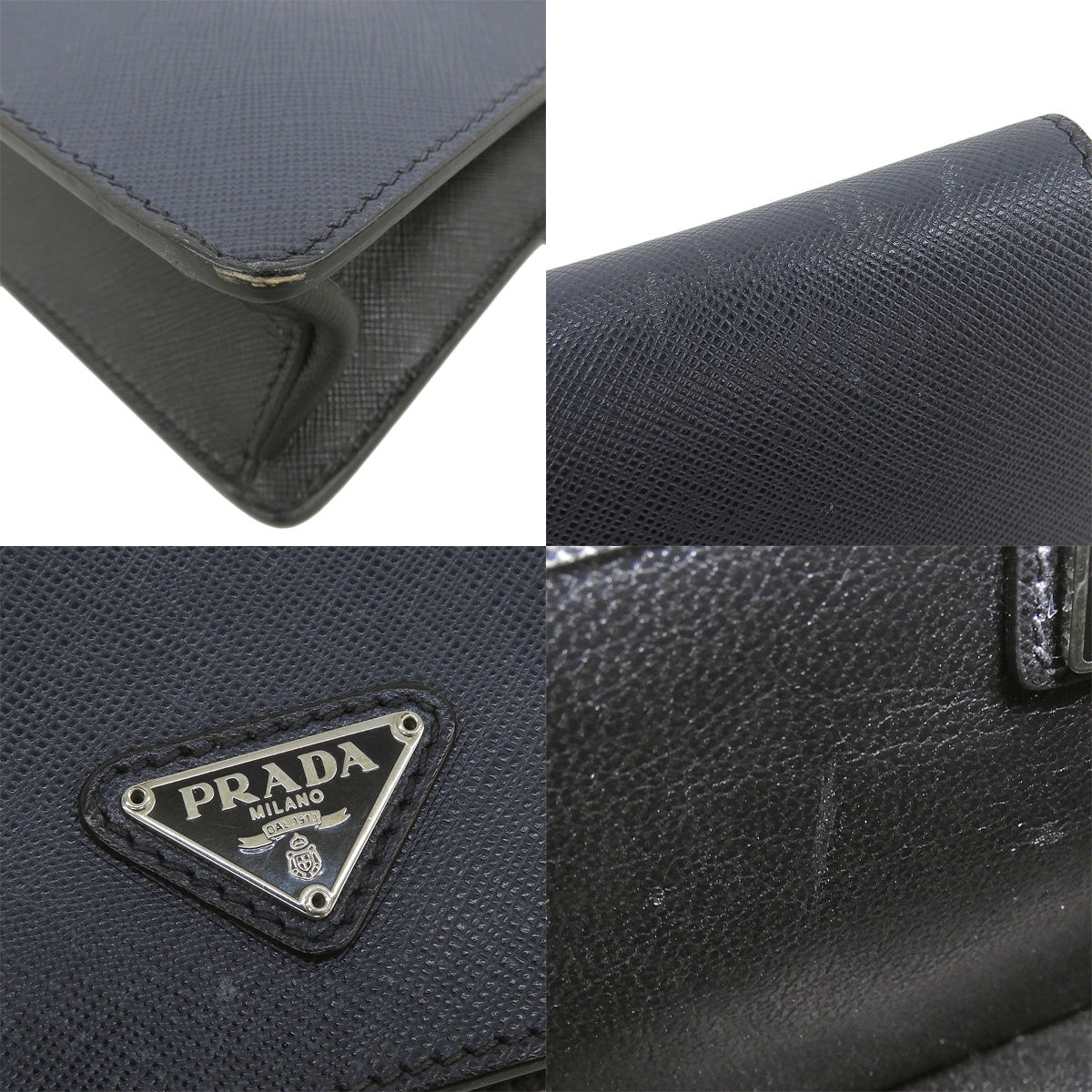 三角ロゴ クラッチバッグ サフィアーノレザー ネイビー ブラック VR0049