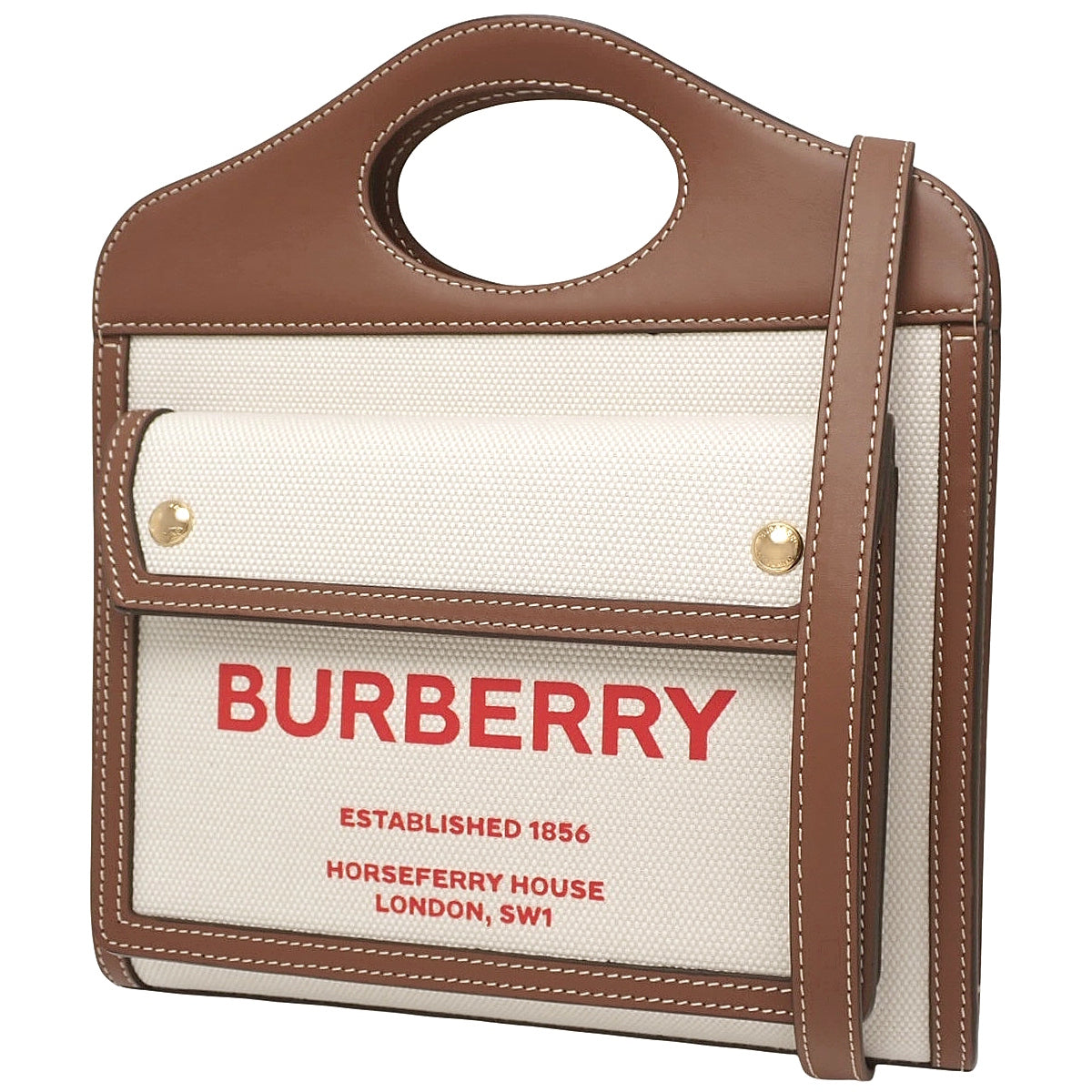 ミニ ポケットバッグ コットンキャンバス レザー ナチュラル/モルトブラウン 8037401