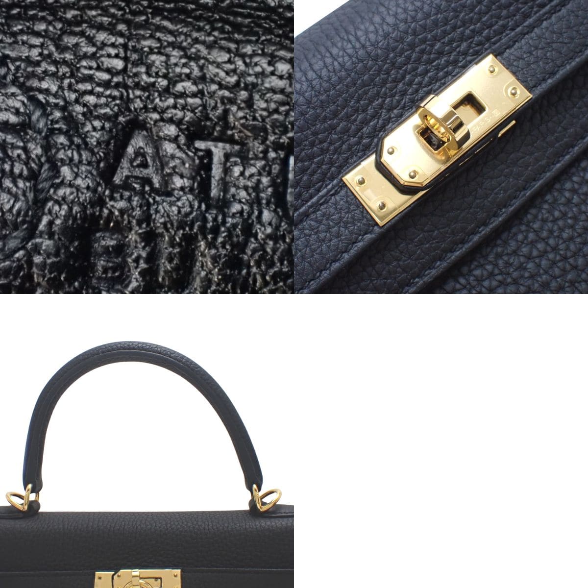 Kelly 25 (inside stitching) Togo Noir Gold hardware A stamp