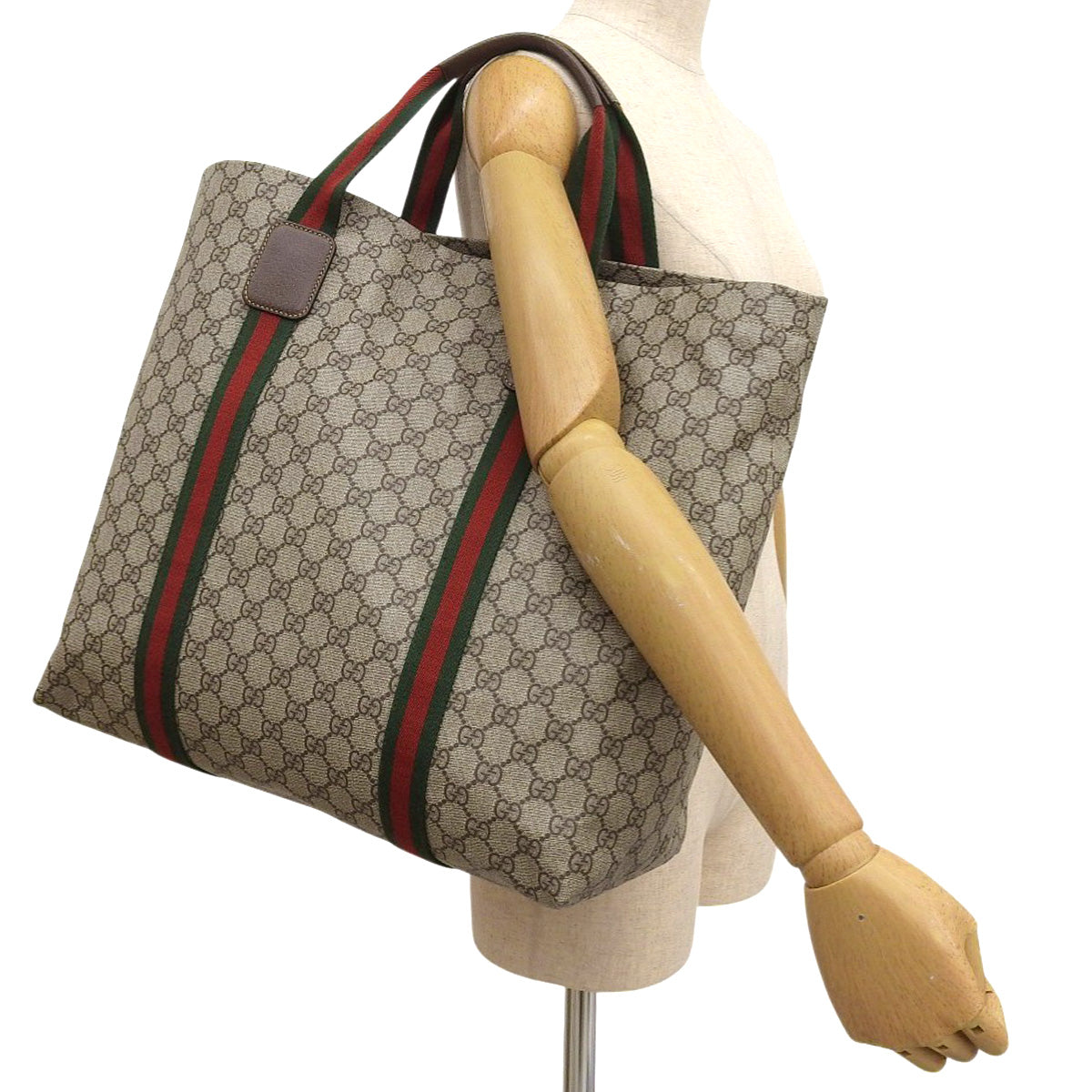 GGテンダー ミディアム トートバッグ ベージュ レッド グリーン 763287