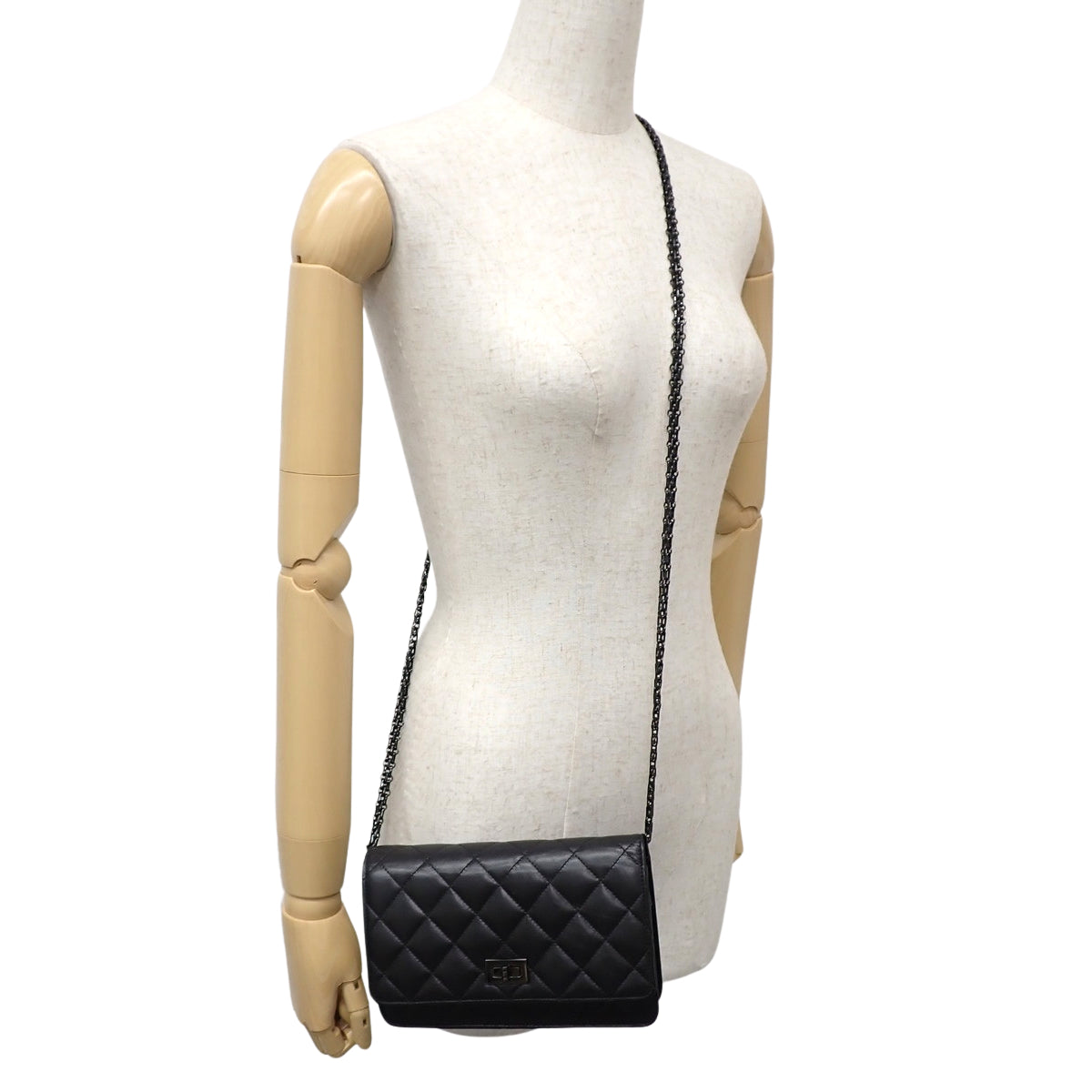 2.55/Matelasse链条钱包 黑色皮革