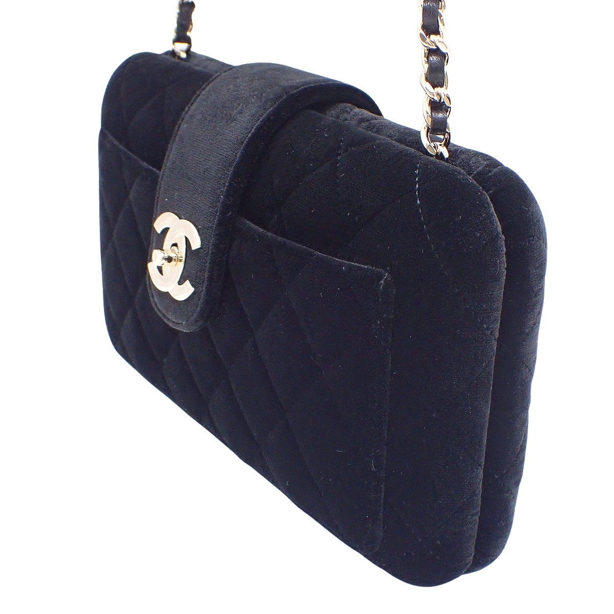 黑色天鹅绒绗缝晚宴包