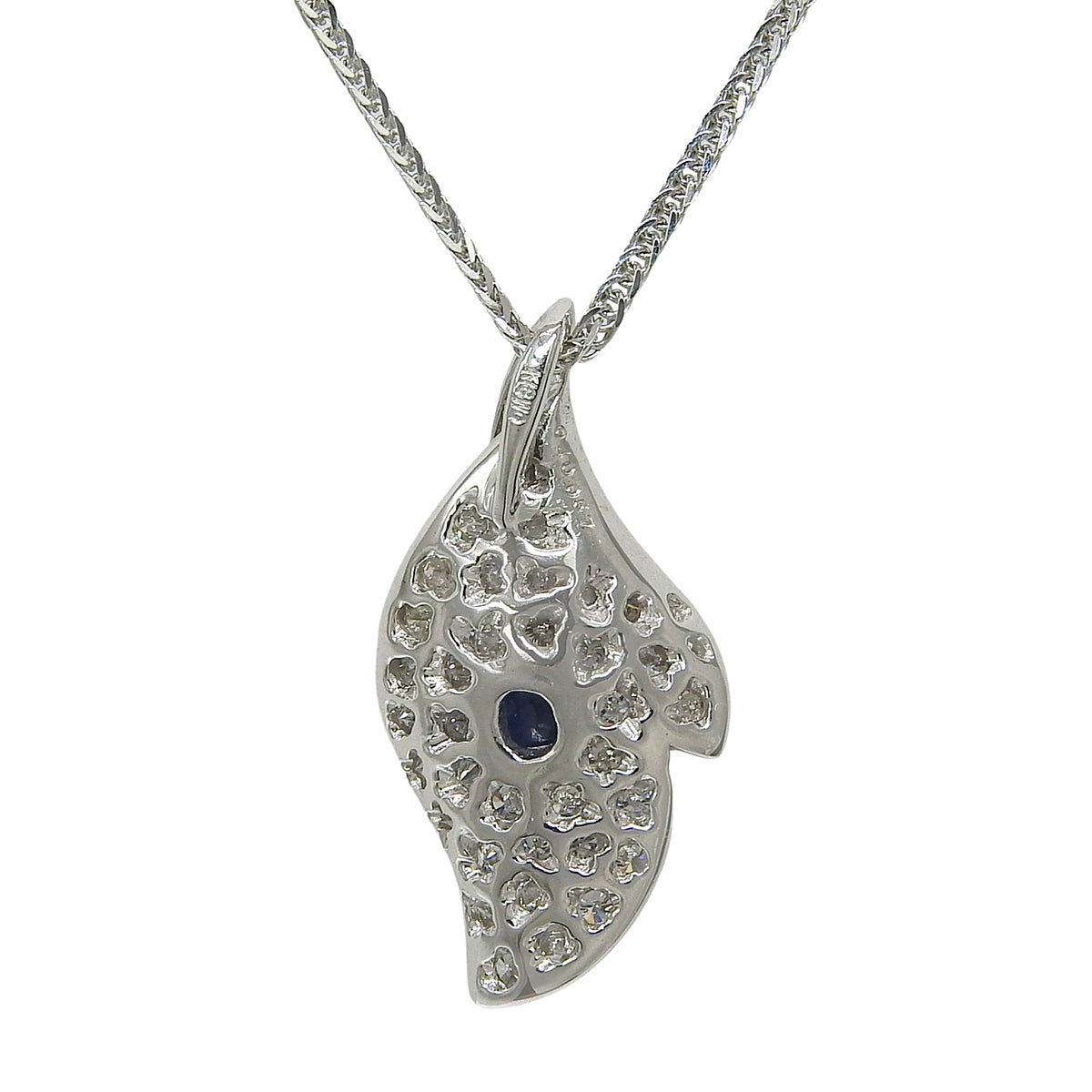 リーフ サファイア ダイヤモンドネックレス S0.40/D0.57 ホワイトゴールド K18WG 5.5g